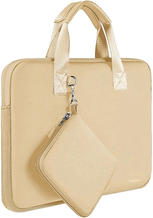 Hseok Laptop Sleeve 13.3-14 inch Case with Small Pouch, Neoprene Computer Bag Compatible with MacBook Neo/Pro 14 M5/M4/M3/M2/M1, Mac Air/Pro 13.3, XPS 14 and Most 13-14 inch Notebooks,Champagne