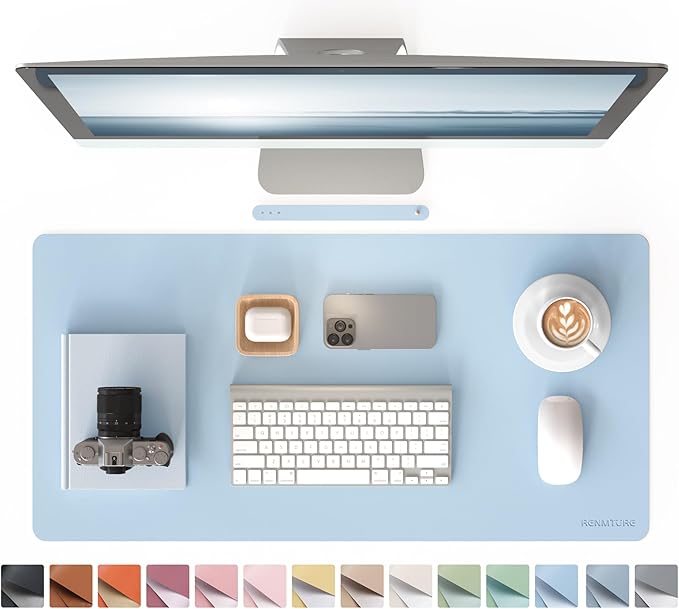 RENMTURE PU Mouse Pad, Faux Leather Large Desk Pad, Home Work Office Accessories, Non-Slip Desk Mat, Waterproof Gaming Pad Desk Blotter (32"x16", Baby Blue)