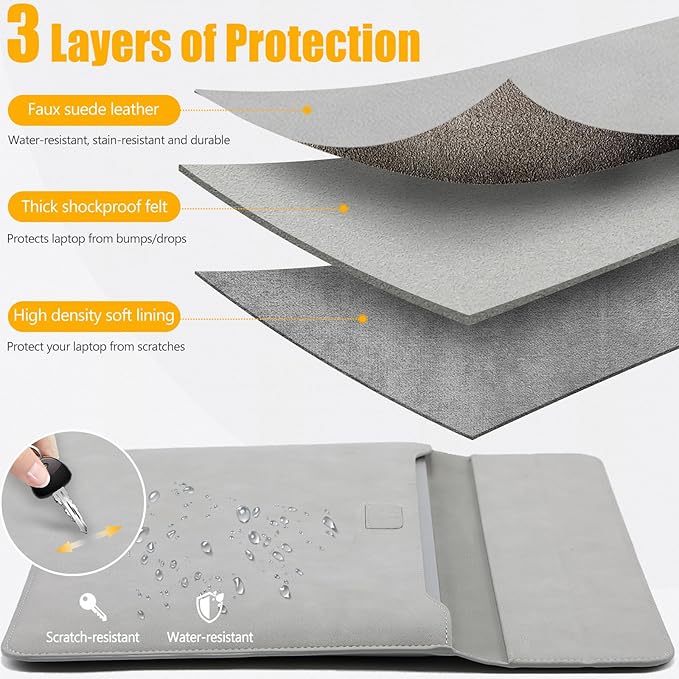 HYZUO 13 Inch Laptop Case Sleeve with Stand for 2026-2018 MacBook Air 13 M5 M4 M3 M2 M1, 2026 13" MacBook Neo, 2026-2016 MacBook Pro 13 M2 M1, iPad Pro/Air 13, Surface Pro 12-3, XPS 13, Light Gray