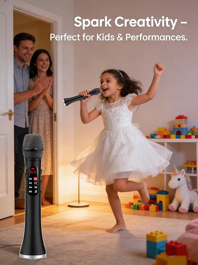 YF81 Wireless Bluetooth Microphone with 25W High Power, DSP Chip for Clear Sound, Dual Mic Connectivity for Duet Singing, One-Click Vocal Reduction for Karaoke, Portable Design with Loud Volume(Black)