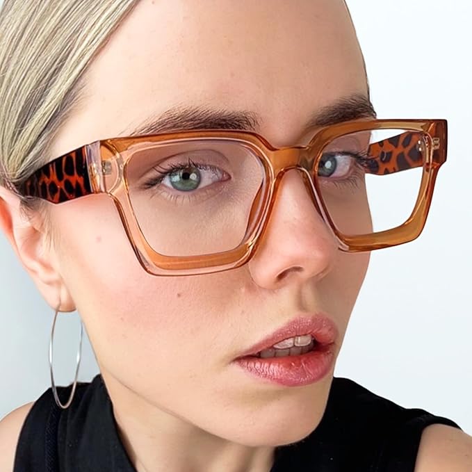 livho Oversized Eyewear Frame for Woman and Men - Rectangle Fashion Glasses for Computer, Chic Preppy Frame