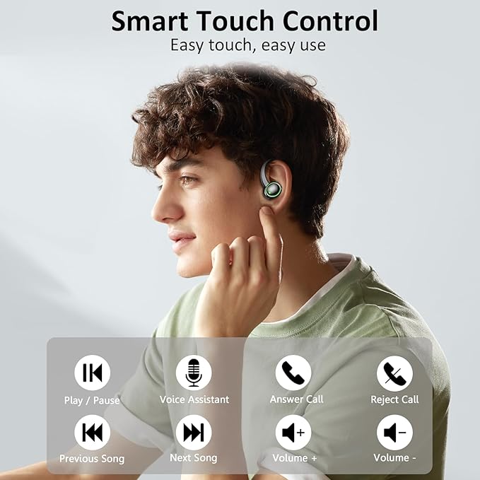Wireless Earbuds, Bluetooth 5.4 Headphones Sports Stereo Hifi, 50H Playtime Over-Ear buds with ENC Noise Cancelling Mic, IP7 Waterproof Fitness Earphones with Earhooks, Headset for Gym Running Workout