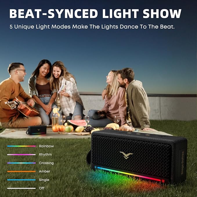 Portable Bluetooth Speakers, IP67 Waterproof Wireless Speaker with Lights, 40W Loud Stereo Sound, Active Extra Bass, Bluetooth 5.3, Dual Pairing, 12H Playtime for Home, Party, Outdoor, Beach, Travel
