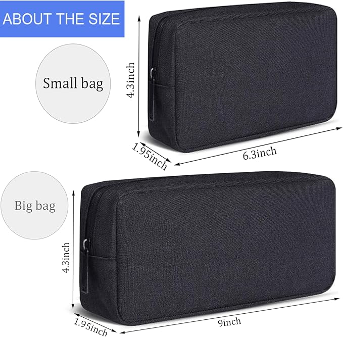 Travel Cable Organizer Pouch Electronic Accessories Carry Case Water Resistant Accessories Organizer Pouch Bag for Cable, Cord, Charger, Phone, Power Bank, Earphone (Big-Black)