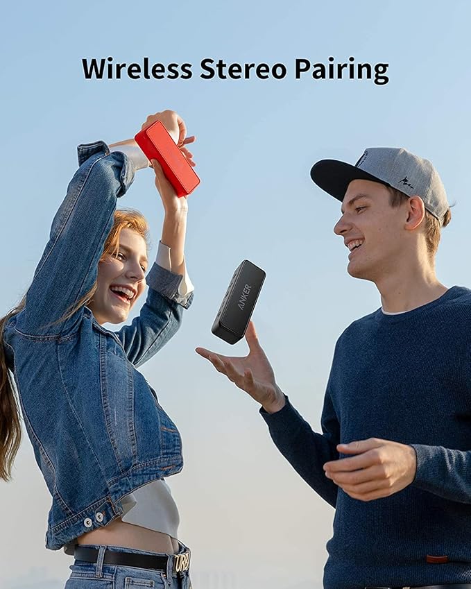 Anker Soundcore 2 Portable Bluetooth Speaker with 12W Stereo Sound, Bluetooth 5, Bassup, IPX7 Waterproof, 24-Hour Playtime, Wireless Stereo Pairing, Speaker for Home, Outdoors, Travel(Renewed)
