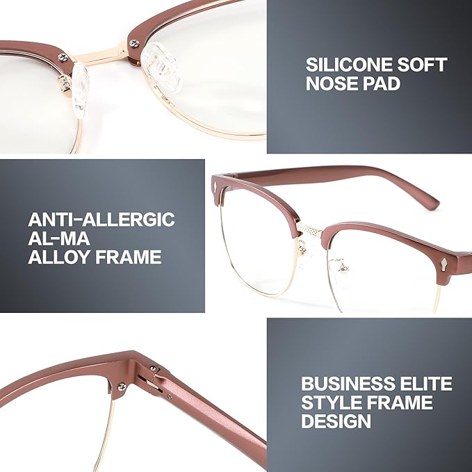 BIRCEN Blue Light Blocking Glasses: Al-Mg Metal Bluelight Computer Clear Glasses for Men Women Anti Eyestrain Office Home