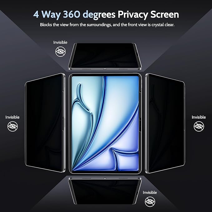Peslv 4-Way Magnetic Privacy Screen for iPad Air 13 Inch (2024-2026, M2 M3 M4), Removable 360 Spy Private Filter, Anti Blue Light Glare Bubble-Free Easy Install Black Screen Protector