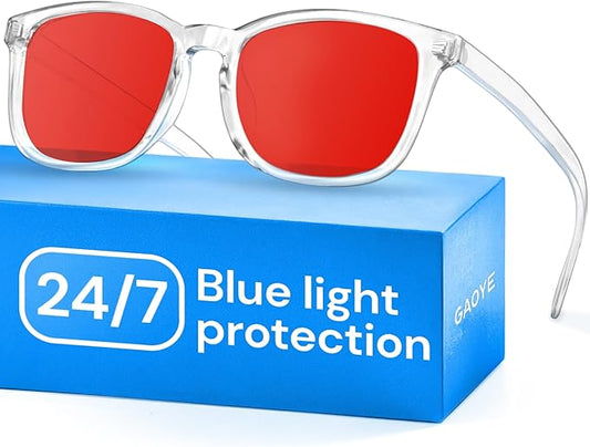 Gaoye Transparent with Red Lenses Blue Light Glasses for Computer & Gaming - Anti UV Ray Lenses, Scratch-Resistant & Comfort Fit