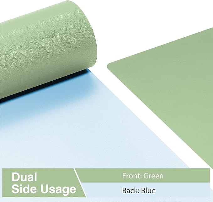 TOWWI Dual Sided Desk Pad, Large Desk Mat, Waterproof Desk Blotter Protector Mouse Pad, Leather Desk Pad Large for Keyboard and Mouse (36" x 17", Green/Blue)