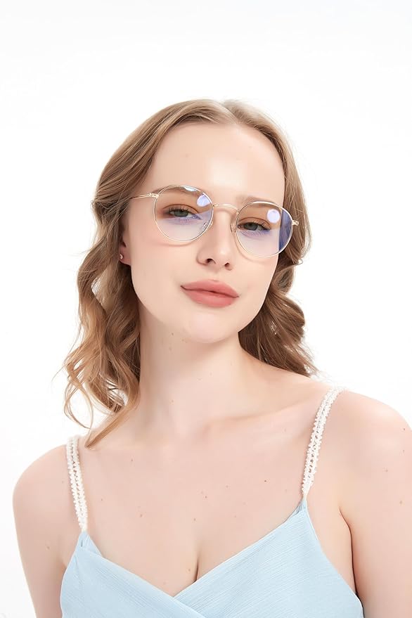 Round Blue Light Blocking Glasses for Men Women, Circle Metal Wire Rimmed Frame Glasses Anti Glare & UV RF5002