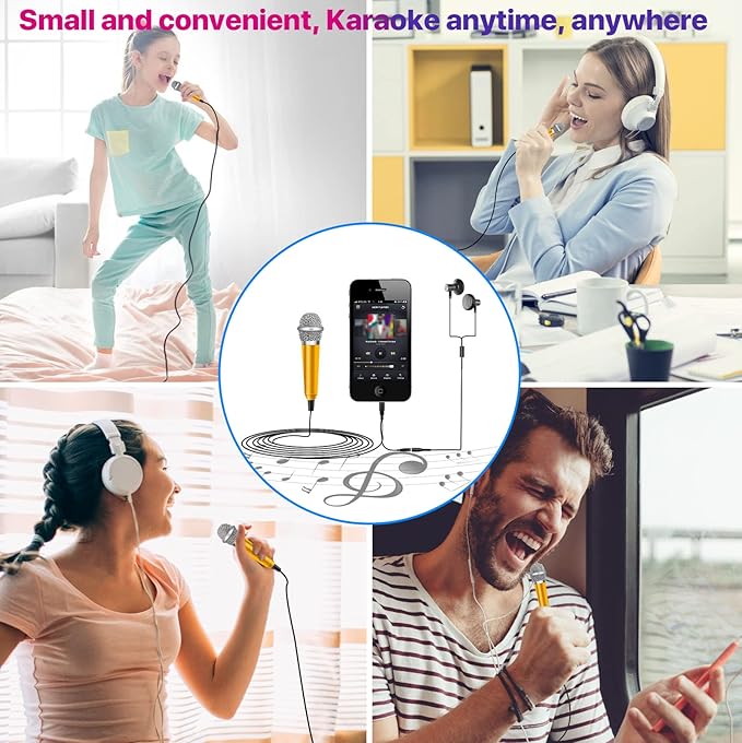 Mini Microphone for Voice Recording, Chatting and Singing on iPhone, Android, PC (Gold)
