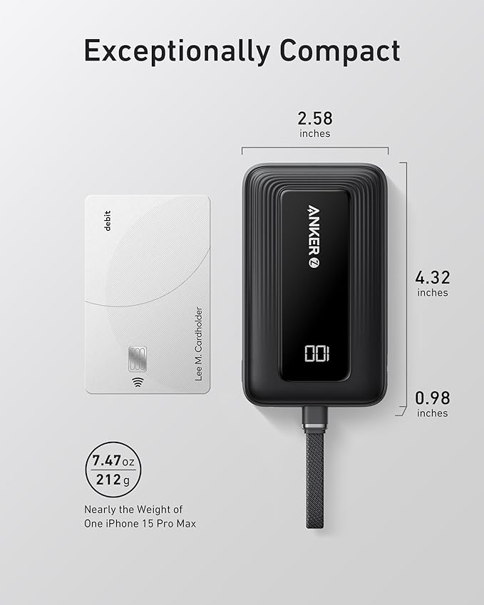 Anker Portable Charger, 10,000mAh 30W Power Bank, USB-C in and Out Fast Charging Battery Pack, Travel Essential Phone Power Bank, for iPhone 17/16, Galaxy and More (White, 10000, Milliamp Hours)