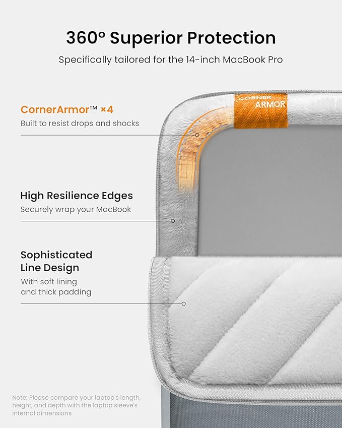 tomtoc 360° Protective Laptop Sleeve for 14-inch New MacBook Pro M5 Pro/Max (2026) A3426 A3427 A3434 M4/M3/M2/M1 A3112 A3401 A3185, Water-Resistant Laptop Case Fits Dell XPS 14 & 13.8" Surface Laptop