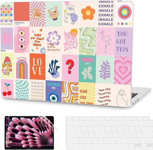 G JGOO Compatible with MacBook Air 13 inch Case 2026 2025-2022 M5 A3449 M4 A3240 M3 A3113 M2 A2681, Hard Shell for MacBook Air 13.6 inch Case +Keyboard Cover +Screen Protector, Pastel Collage