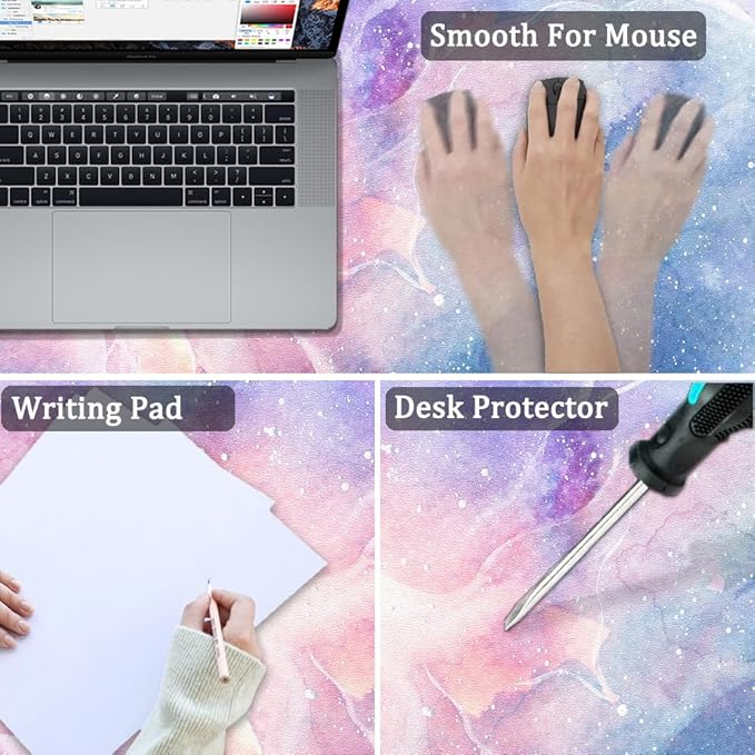 Large Desk Mat, Dual Side PU Leather Waterproof Mousepad Desk Pad, Desk Protector Writing Pads Desk Accessories for Office and Home (D-Starry Sky, 24''X14'')