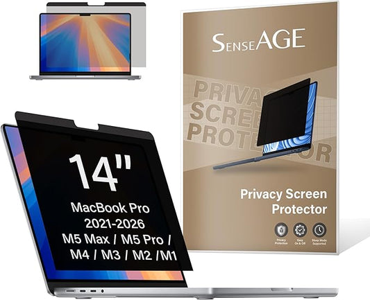 SenseAGE Magnetic Privacy Screen Filter For MacBook Pro 14 Inch (2021-2025, M1, M2, M3, M4, M5, Pro, Max), Removable Privacy Screen Protector, Anti Glare Blue Light, Compatible with MacBook Pro 14 inch