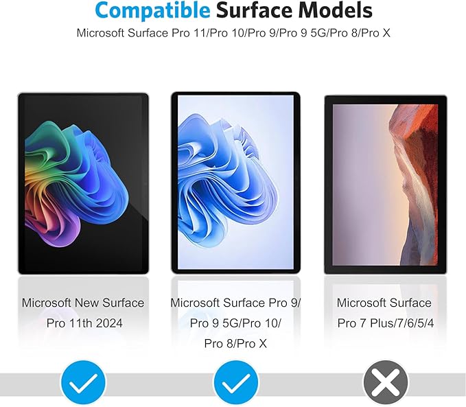 OMOTON 3 Pack Screen Protector for Microsoft Surface Pro 11 Pro 10 (2024)/Pro 9 (2022)/Pro 8 (2021)/Pro X-13 Inch, Tempered Glass/Surface Pen Compatible