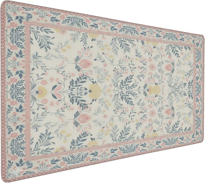 XXL Large Floral Mouse Pad - Pink Flower Desk Mat with Stitched Edges & Anti-Slip Base, Cute Computer Keyboard Mat for Office & Home, Desk Decor for Women