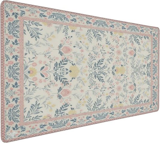 XXL Large Floral Mouse Pad - Pink Flower Desk Mat with Stitched Edges & Anti-Slip Base, Cute Computer Keyboard Mat for Office & Home, Desk Decor for Women