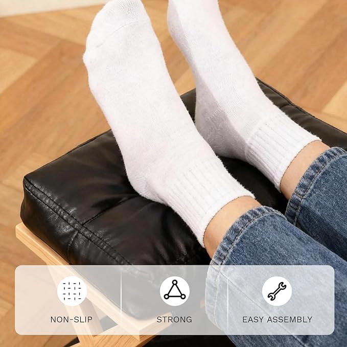 Wooden Under Desk Footrest with Non-Slip Rubber Stepping Surface, Ergonomic Foot Stool for Home Office Gaming Work Posture Support (Wood Color)