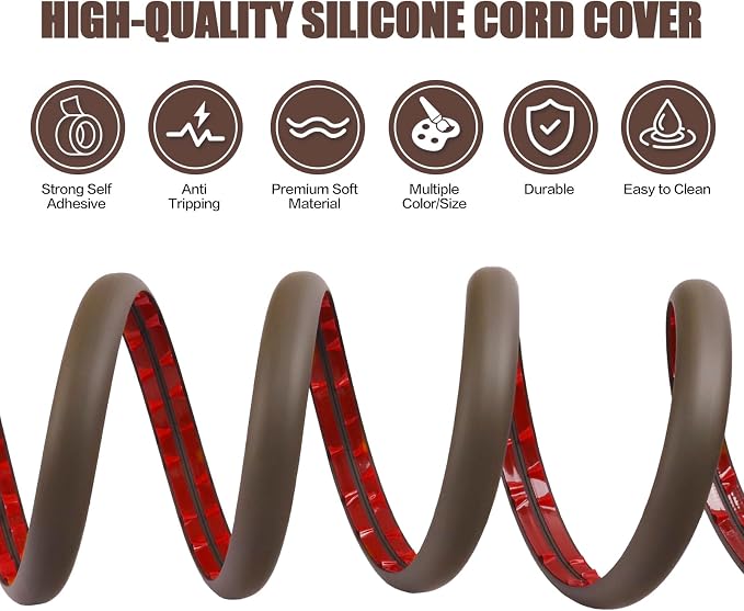 Floor Cord Cover Cable Cavity Self Adhesive Cord Hider Floor 10FT Floor Cable Management Power Cord Protector Floor Electric Cord Covers for Offices, Gym, Exhibitions (CoffeeBrown, 1.57" x 10') - Image 3