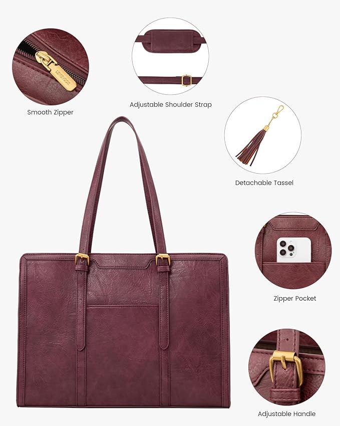 LOVEVOOK Laptop Bag for Women Vintage Leather Work Tote 15.6 inch Large Capacity Computer bag with Clutch Purse for Office, Travel, School, Casual