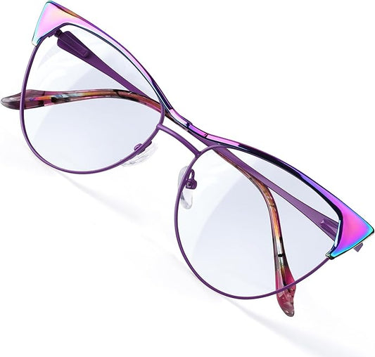 Blue Blockers Glasses for Women, Bluelight Glasses with Cat Eye Frame for Style, Comfort, Eye Strain Relief (Cat Eye, Purple)