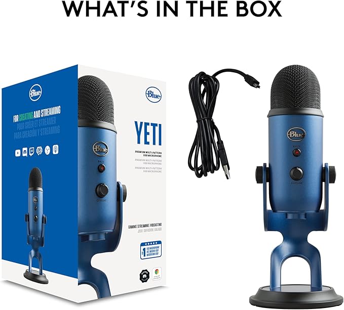 Logitech Creators Blue Yeti USB Microphone for PC, Mac, Gaming, Streaming, Podcasting, Studio and Computer Condenser Mic with Blue VO!CE Effects, 4 Pickup Patterns, Plug and Play - Midnight Blue