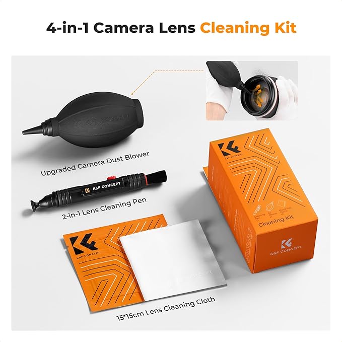 K&F CONCEPT 4-in-1 Camera Lens Cleaning Kit with Lens Cleaning Pen, Camera Air Blower, Microfiber Cleaning Cloth, Lens Cleaner Kit for Canon Nikon Pentax Sony DSLR Camera Lens Filter Cell Phones - Image 2