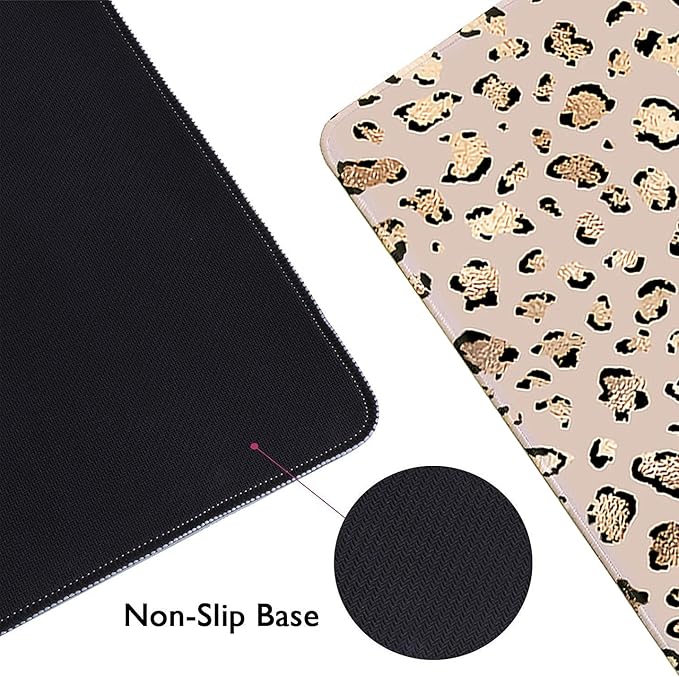 Large Gaming Mouse Pad, Desk Pad, Computer Keyboard Mouse Mat Non-Slip Mousepad Rubber Base and Stitched Edges for Gamer Home&Office, 31.5x11.8 Inch, Leopard Print Gold Shining Spots