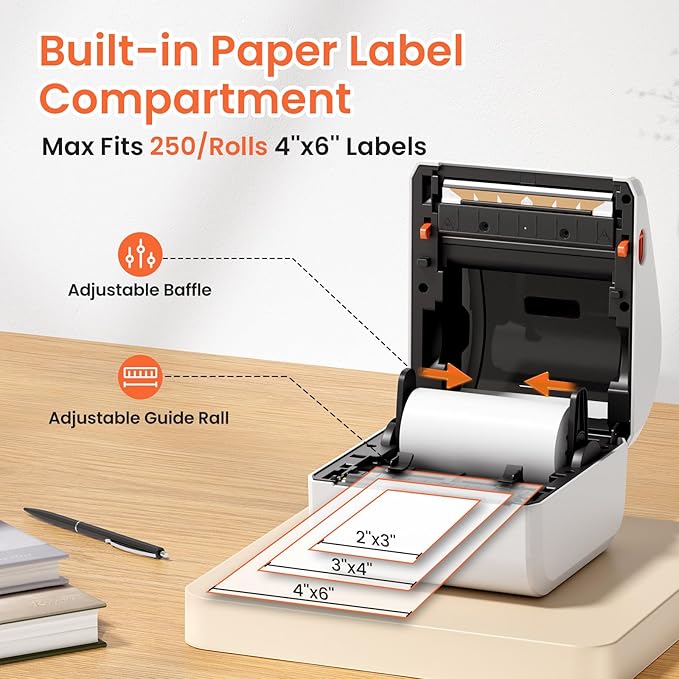 Bluetooth Shipping Label Printer with 3 Roll Labels, D450BT White Thermal Label Printer 4x6 for Small Business, Thermal Printers Come with 750PCS 4x6‬ White Labels (250 Labels/Roll)