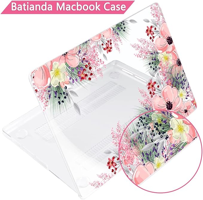 Batianda for MacBook Pro 14 Inch Case 2026-2021 Release M5 M4 M3 M2 M1 Pro/Max, 1.2mm Slim Graphic Hard Shell Cover with Keyboard Cover, Screen Protector 4-in-1 Bundle, Beautiful Floral