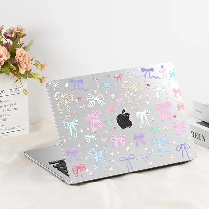 G JGOO Compatible with MacBook Air 13 inch Case 2026 2025-2022 M5 A3449 M4 A3240 M3 A3113 M2 A2681, Clear Hard Shell for MacBook Air 13.6 inch Case+Keyboard Cover+Screen Protector, Colorful Bows