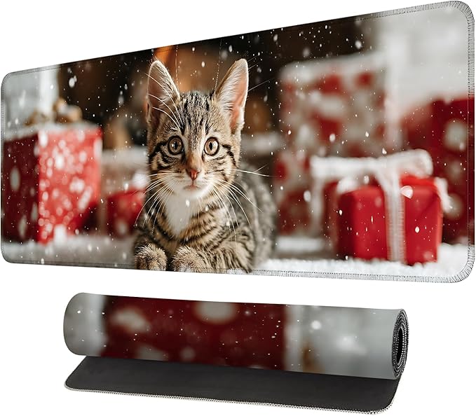 Mouse Pad, Large Anti-Slip with Stitched Edges Desk Mat Desktop Laptop Computer Desk Keyboard Mat,Table Protector Blotter Mat (cat, 31.5" x 11.8")