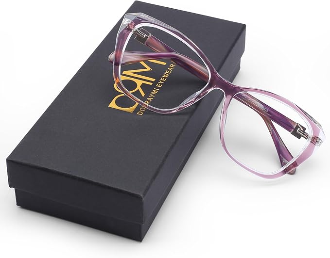 DOERAYM Blue Light Glasses for Woman with Square Decoration,Reading Glasses for office & computer games