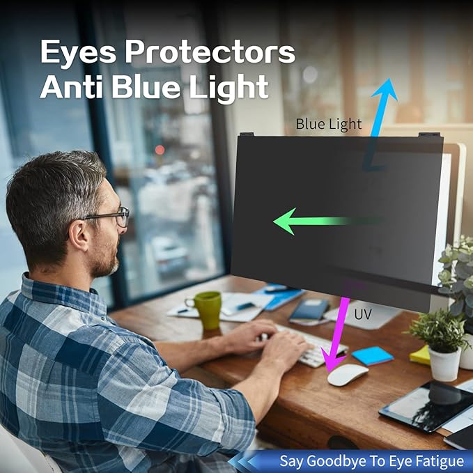 Computer Privacy Screen Filter 21.5 Inch, 9H Hardness Hanging Computer Screen Privacy Shield Compatible with 16:9 Widescreen Monitor, Eye Protection and Blue Light Blocks