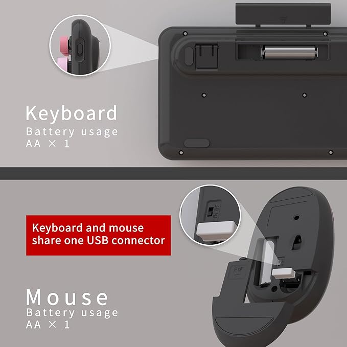 UBOTIE Colorful Computer Wireless Keyboard Mouse Combos, Typewriter Flexible Keys Office Full-Sized Keyboard, 2.4GHz Dropout-Free Connection and Optical Mouse (Black-Colorful)