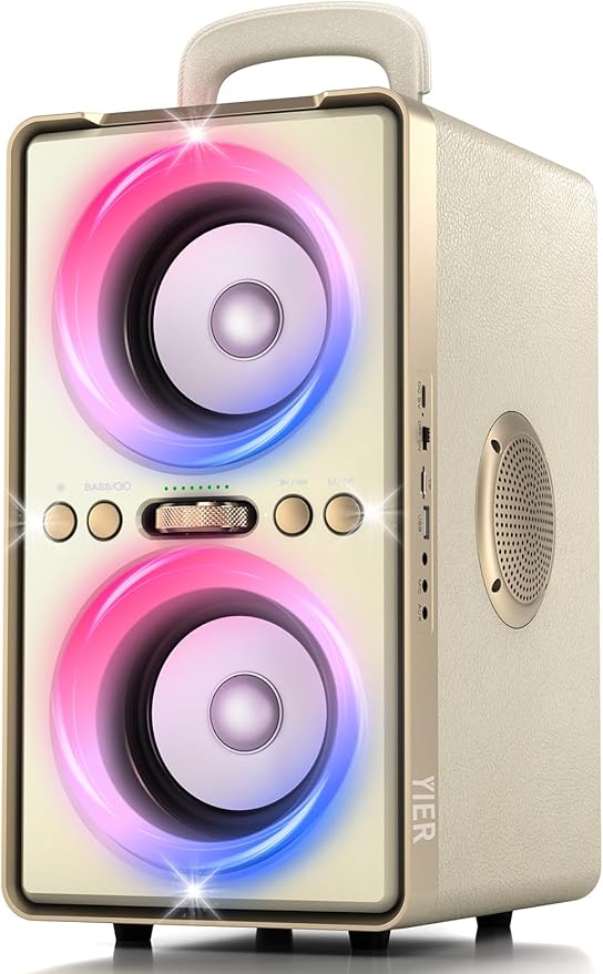 Bluetooth Speaker, 240W Peak Loud Party Speaker with Big Bass, 20H Playtime, TWS, BT5.3, Large Portable Wireless Boom Box with LED Light for Outdoor Backyard Beach Home (Leather White)