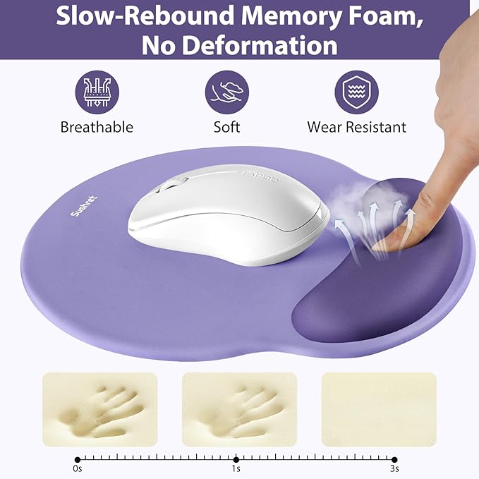 Sushret Mouse Pad and Keyboard Wrist Rest, 3-in-1 Gel Memory Foam Ergonomic Mouse Pad with Wrist Rest Set, Gaming Mousepad Arm Cushion Support for Computer Office Desk Accessories Cute Setup, Purple