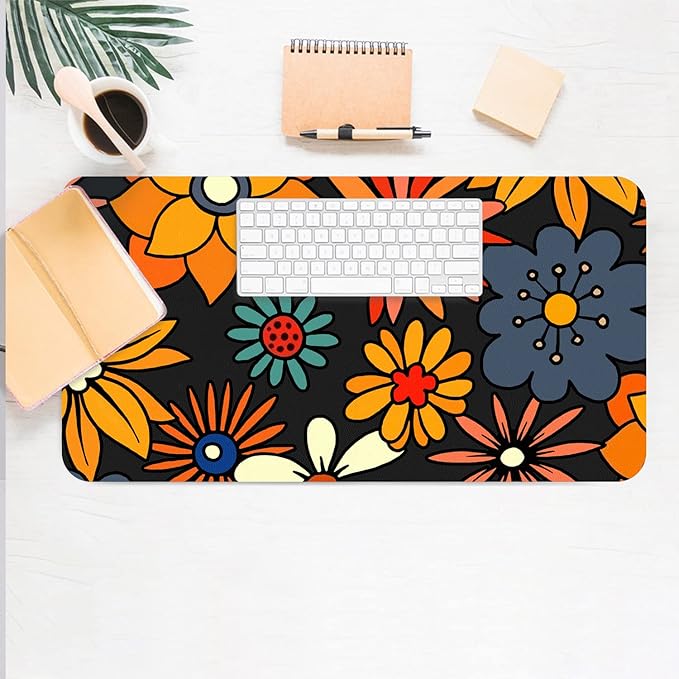 Desk Mat Large Protector Pad 31.5" ×15.7", Non-Slip PU Leather Desk Blotter, Waterproof Mouse Pad for Office Home Retro Flower