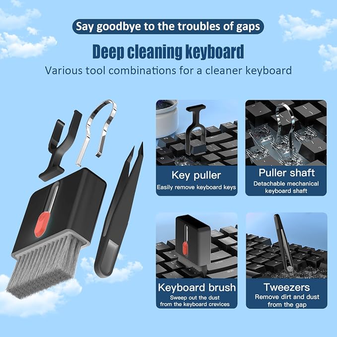 Keyboard Cleaning Kit Laptop Cleaner, 32-in-1 Computer Screen Cleaning Brush Tool, Multi-Function PC Electronic Cleaner Kit for iPad iPhone Pro, Earbuds, Camera Monitor(Black) - Image 6