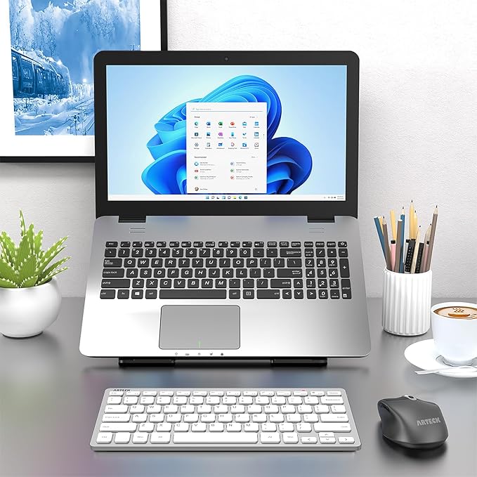 Arteck 2.4G Wireless Keyboard Ultra Slim and Compact Keyboard with Media Hotkeys for Computer Desktop PC Laptop Surface Smart TV and Windows 11/10/8/7, Silver