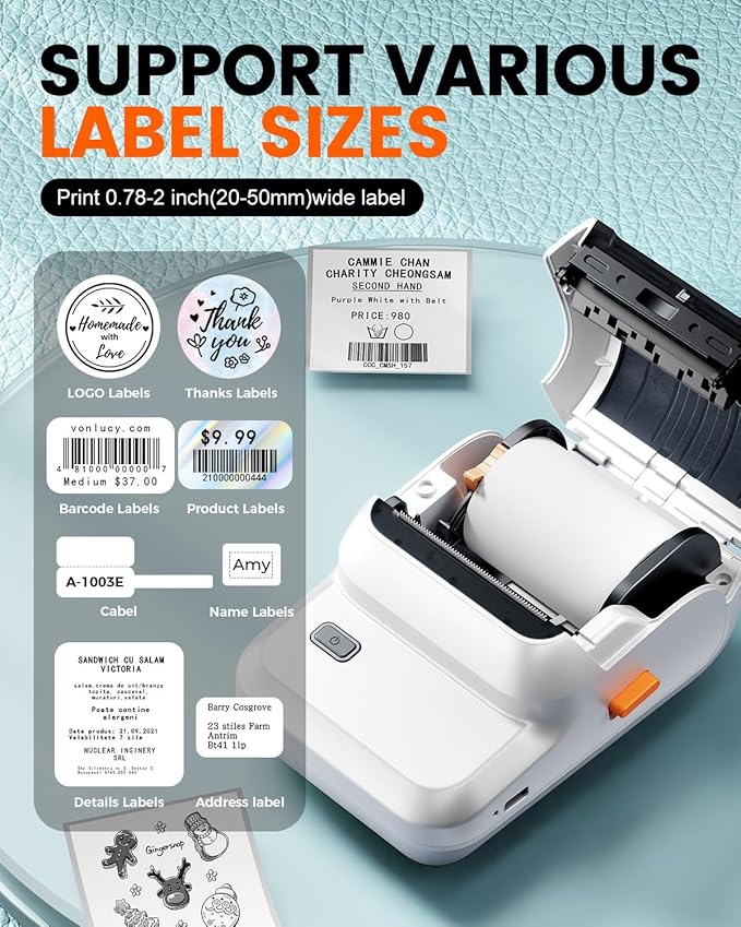 Label Maker, M100 Address Label Printer, Versatile App with 4000 Icons and 300 Templates, Barcode Bluetooth Label Printer for Small Business, Home, Office, School Organization, White