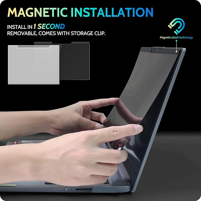 Peslv Magnetic Laptop Privacy Screen 14 inch for 16:10 Computer Monitor, 14" Removable Anti Glare Protector Blue Light Filter Shield Compatible with Lenovo Hp Dell Acer Asus Thinkpad Envy Xps