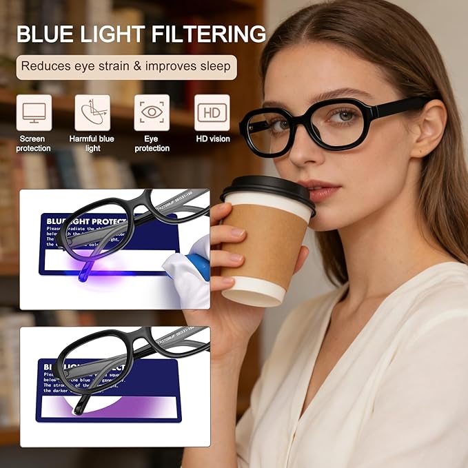 Dollger Blue Light Glasses for Women Oversized Oval Fashion Computer Glasses Retro Chunky Frame Clear Lens