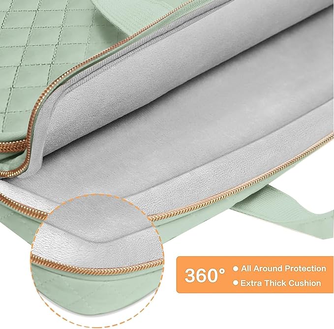 MOSISO 360 Protective Laptop Case 16 inch,15-15.6 inch Laptop Sleeve Compatible with MacBook Pro 16 M5 M4 M3 M2 M1 HP Acer Dell Lenovo,Square Quilted Bag Cover with 2 Pockets&Handle&Belt, Sage Green