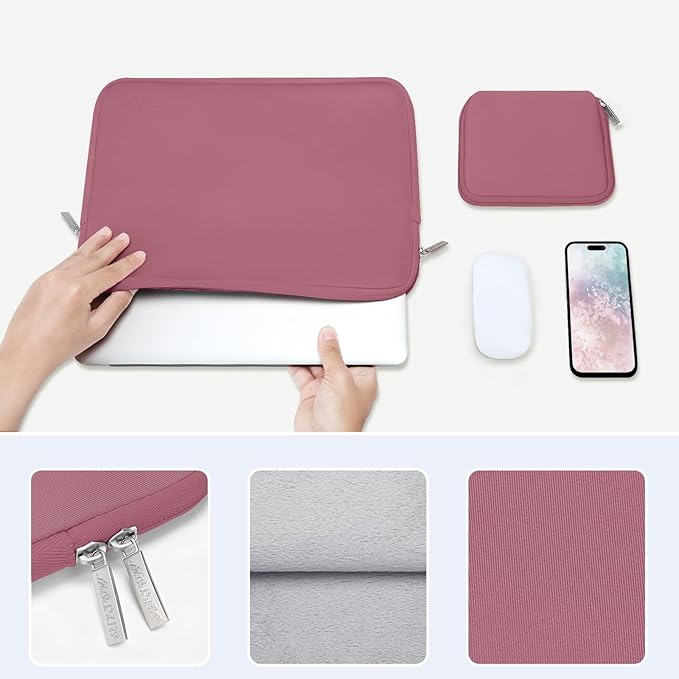 MOSISO Laptop Case 13.3 inch, 13-13.3 inch Laptop Sleeve Bag Compatible with MacBook Air/Pro 13/Pro 14 M5 M4 M3 M2 M1, HP Dell ASUS Lenovo, Neoprene Computer Sleeve Bag with Small Case, Dusty Rose