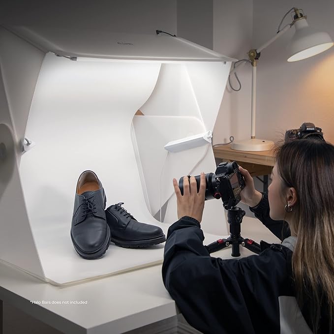 Foldio3-25Inch Product Photography Light Box, 65W High Powered Dimmable LED Light, CRI 98+, Foldable, White PP & Black Flocking Background Included, All-in-One Photo Studio Lightbox by ORANGEMONKIE