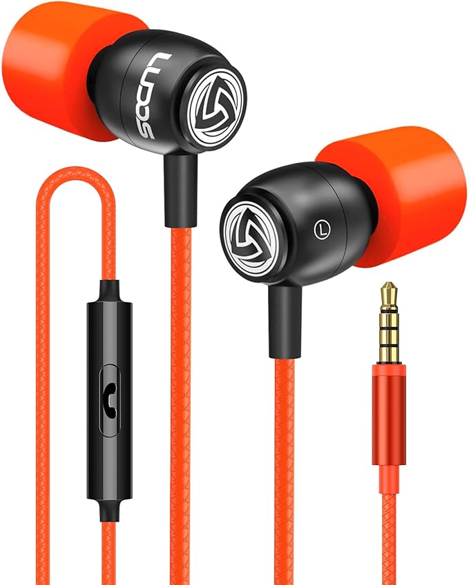 LUDOS Clamor Wired Earbuds in-Ear Headphones, 5 Years Warranty, Earphones with Microphone, Noise Isolating Ear Buds, Memory Foam for iPhone, Samsung, School Students, Kids, Women, Small Ears - Coral