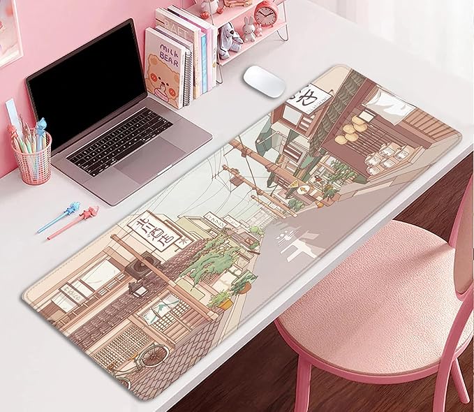 Anime Tokyo Street Japanese Desktop Mouse Pad Large,Cartoon Desk Pad,Cute Mouse Pad for Desk,Desk Mat for Desktop,Keyboard and Mouse Pad,Gaming Mouse Pad Mousepad for Office Home Work(27.5X11.8 in)